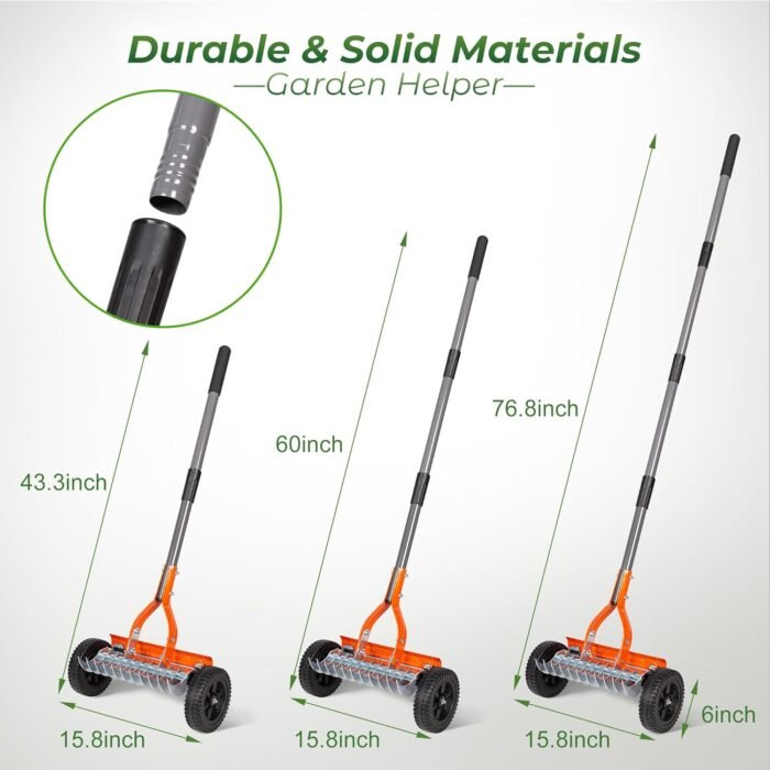 Close-up of the 2mm stainless steel blade on the garden tools dethatcher for moss, leaves, and debris.