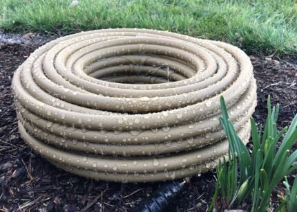 The soaker garden hose comes with end caps, fittings, and strain reliefs for easy setup.