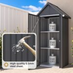 storage shed interior view showing the 3 adjustable shelves for customizable organization of tools and supplies.